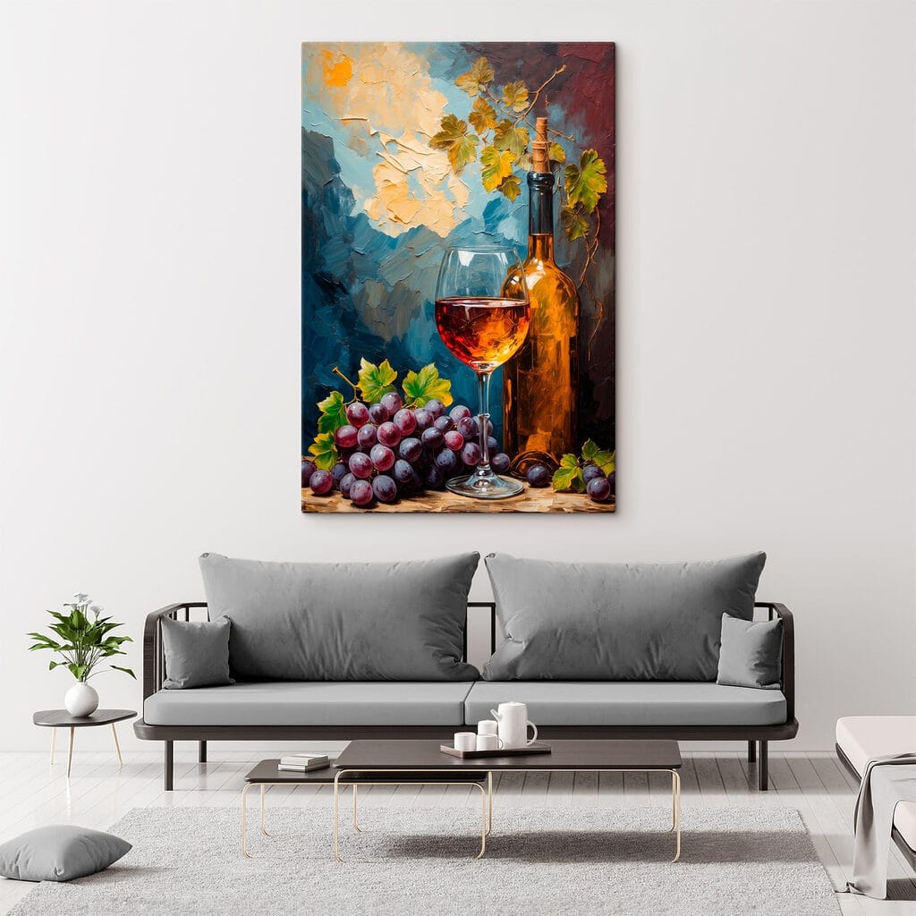 Painting of a wine bottle and a glass of wine Painting of a wine bottle and a glass of wine