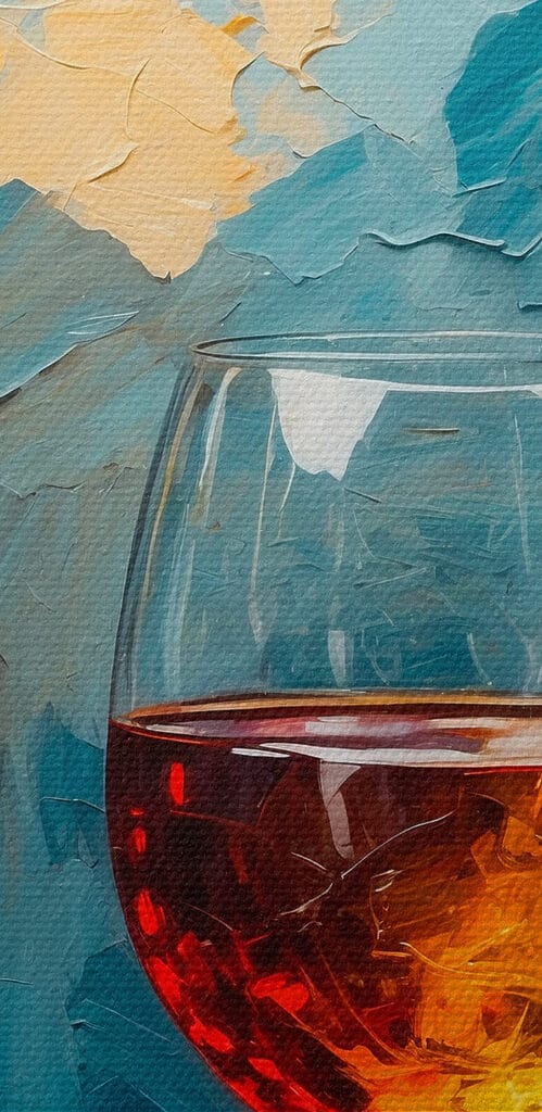 Painting of a wine bottle and a glass of wine Painting of a wine bottle and a glass of wine