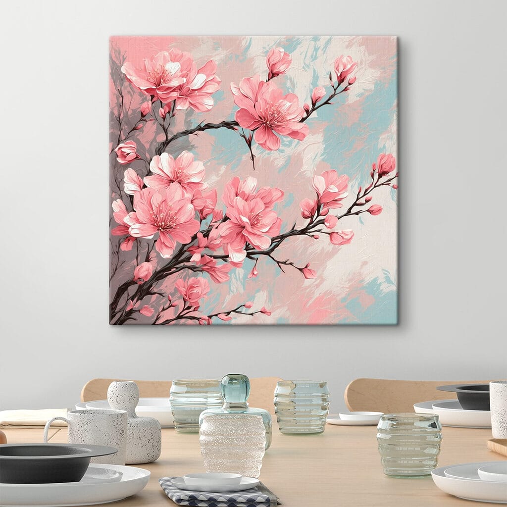Painting of pink flowers on a branch Painting of pink flowers on a branch