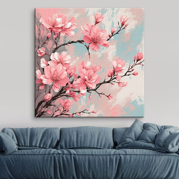 Painting of pink flowers on a branch Painting of pink flowers on a branch