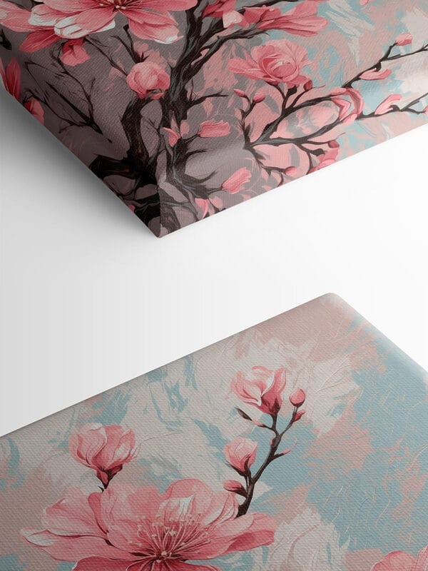 Painting of pink flowers on a branch Painting of pink flowers on a branch