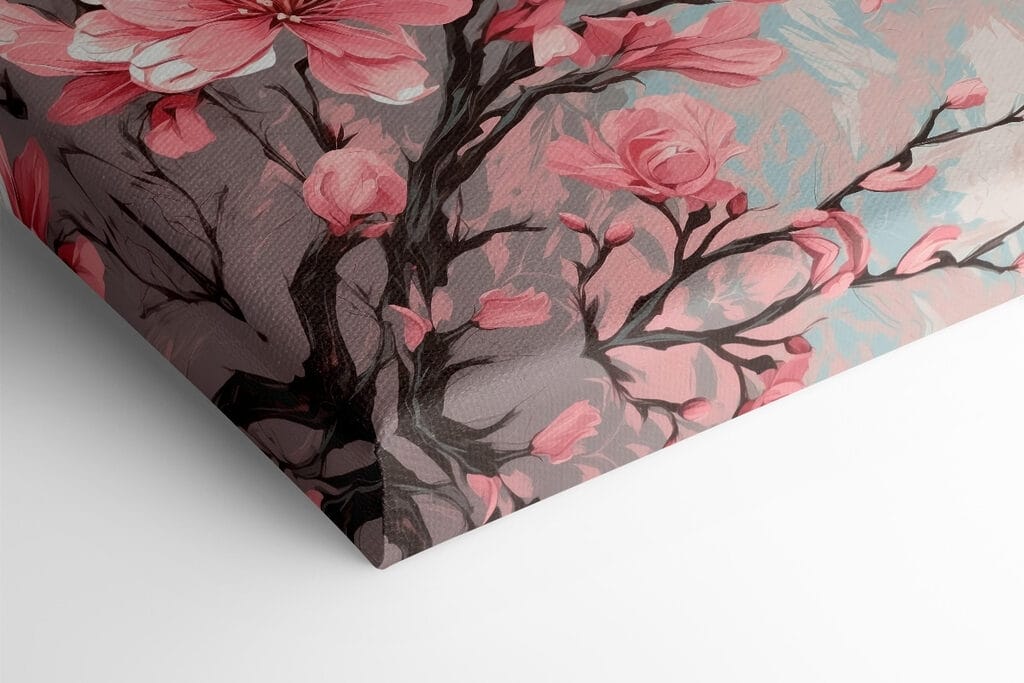 Painting of pink flowers on a branch Painting of pink flowers on a branch