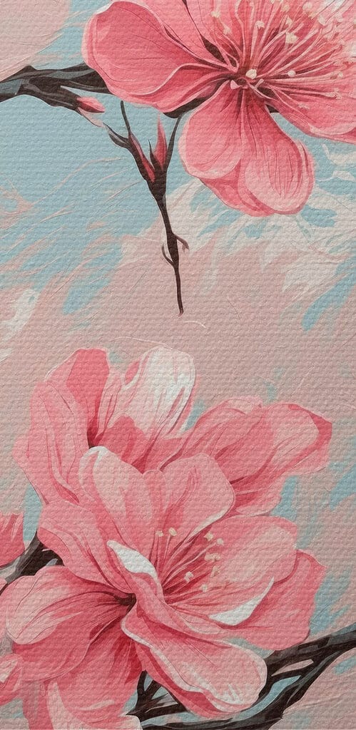 Painting of pink flowers on a branch Painting of pink flowers on a branch