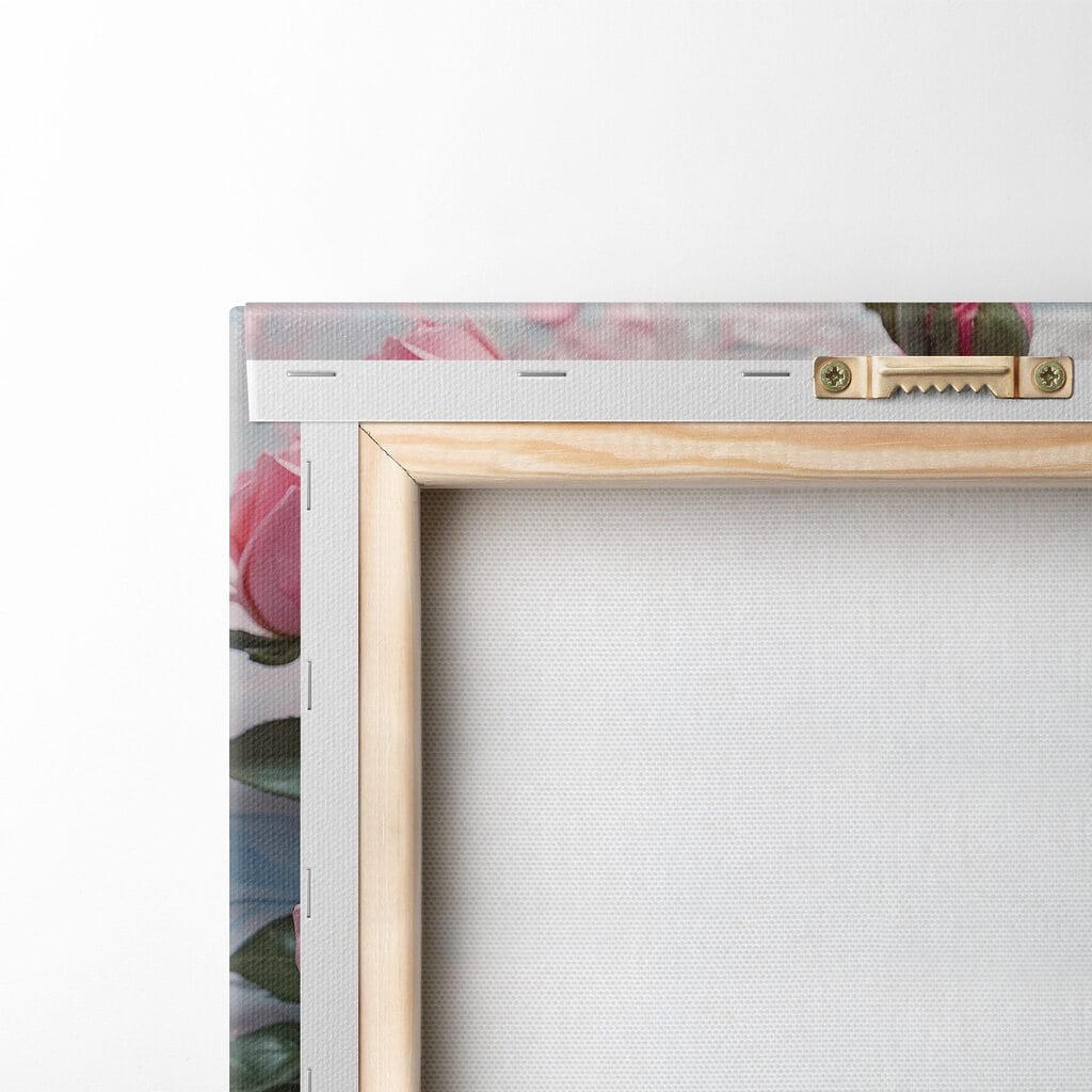 Group of pink roses on a blue and white surface