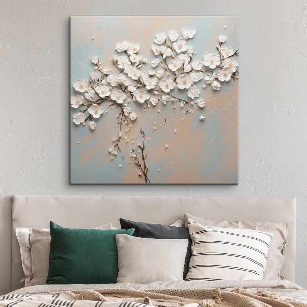 White flowers on a blue and white background White flowers on a blue and white background