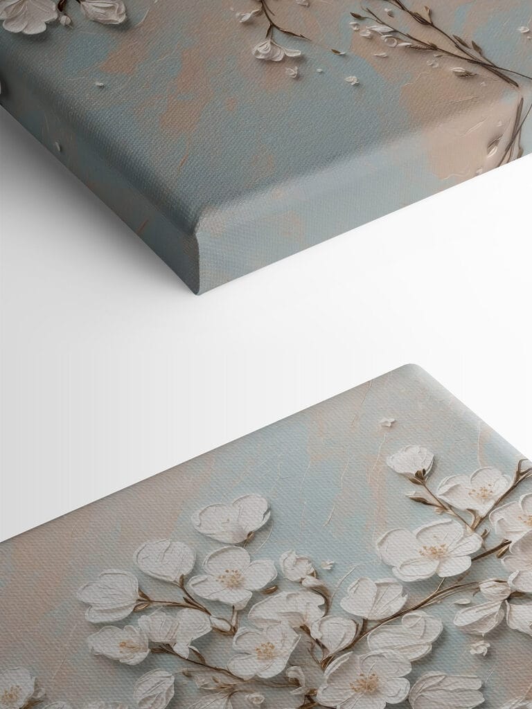 White flowers on a blue and white background White flowers on a blue and white background