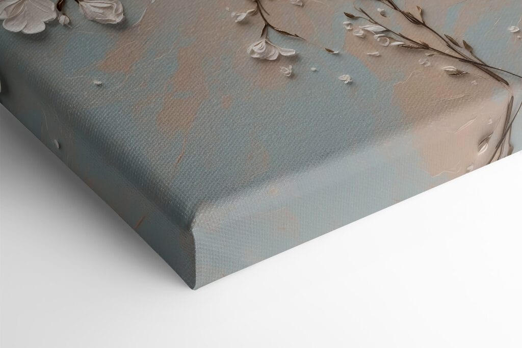 White flowers on a blue and white background White flowers on a blue and white background