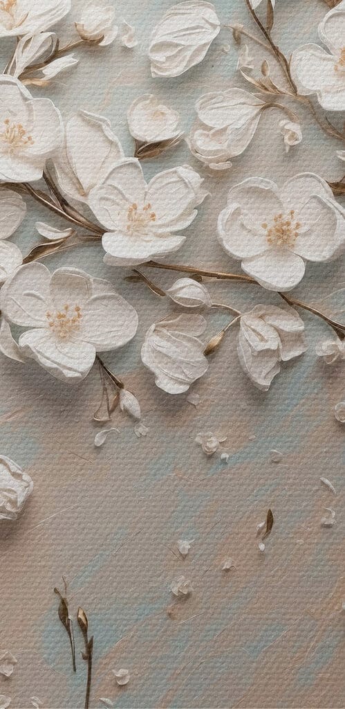 White flowers on a blue and white background White flowers on a blue and white background