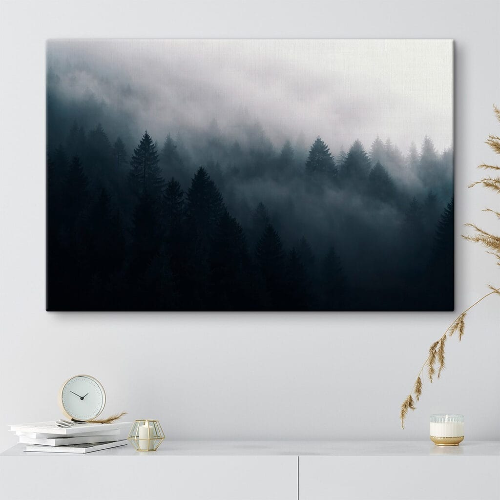 Foggy forest with trees Foggy forest with trees