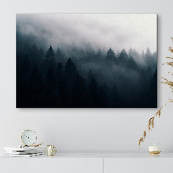 Foggy forest with trees Foggy forest with trees