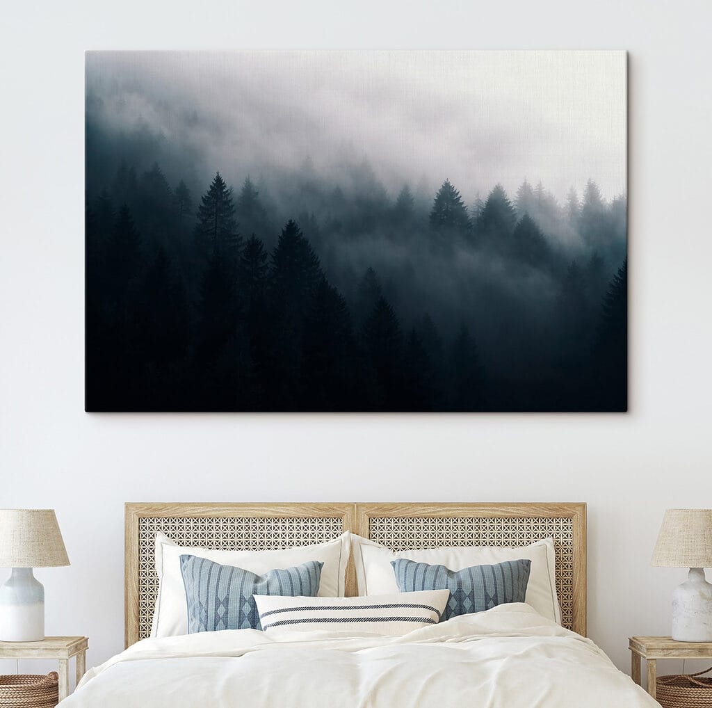 Foggy forest with trees Foggy forest with trees