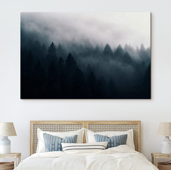 Foggy forest with trees Foggy forest with trees