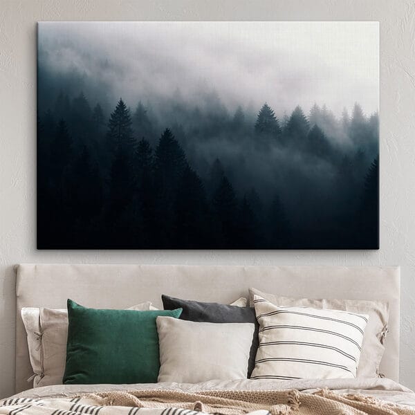 Foggy forest with trees Foggy forest with trees