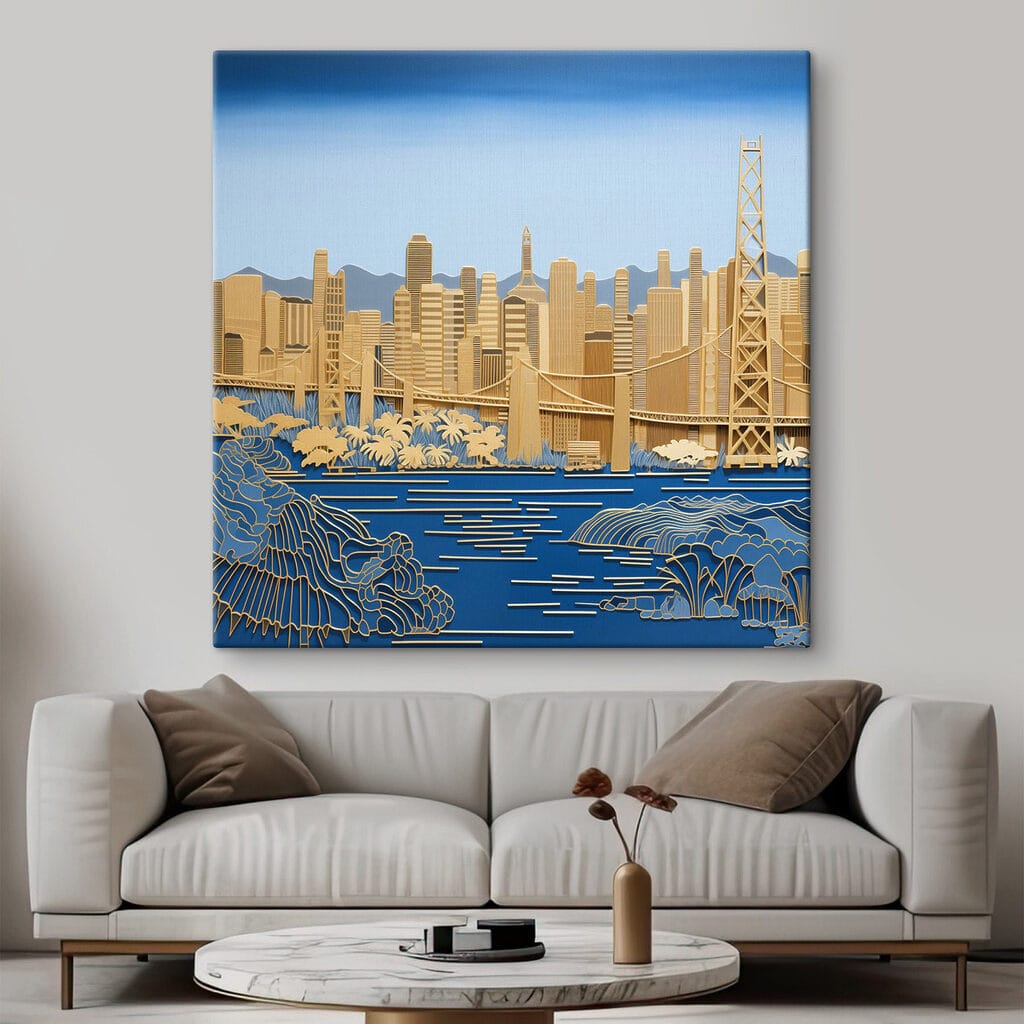 City skyline with vibrant colors