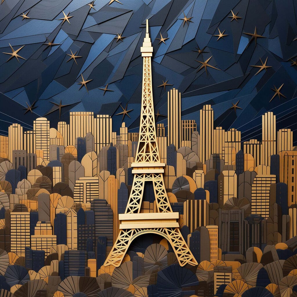 Eiffel Tower amidst a cityscape
