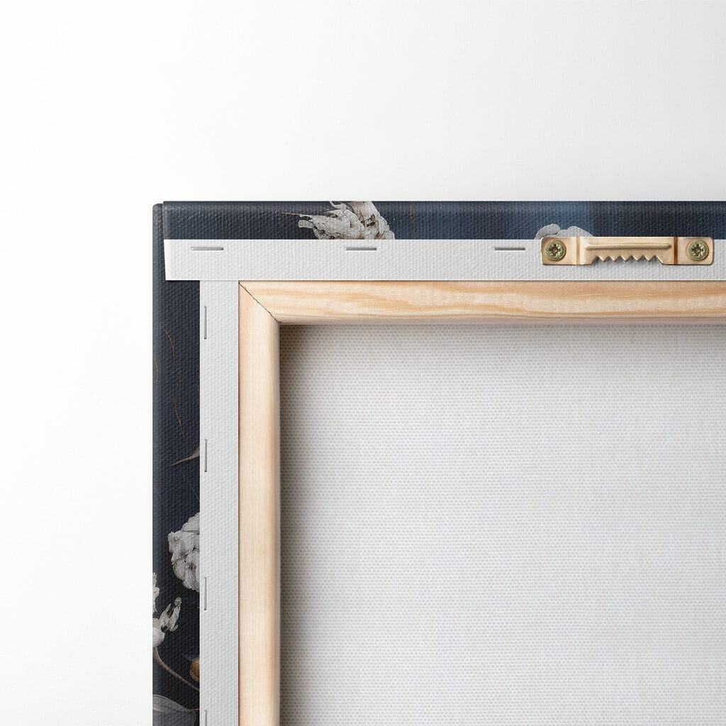 White flowers and leaves on a blue background