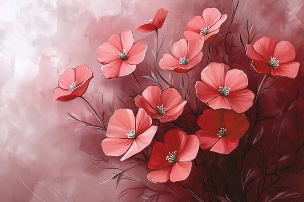 Painting of flowers on a pink background Painting of flowers on a pink background