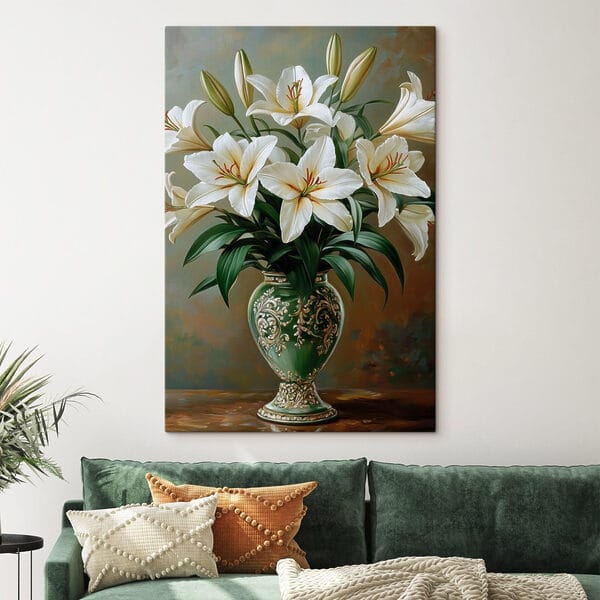 Painting of a vase of white flowers Painting of a vase of white flowers