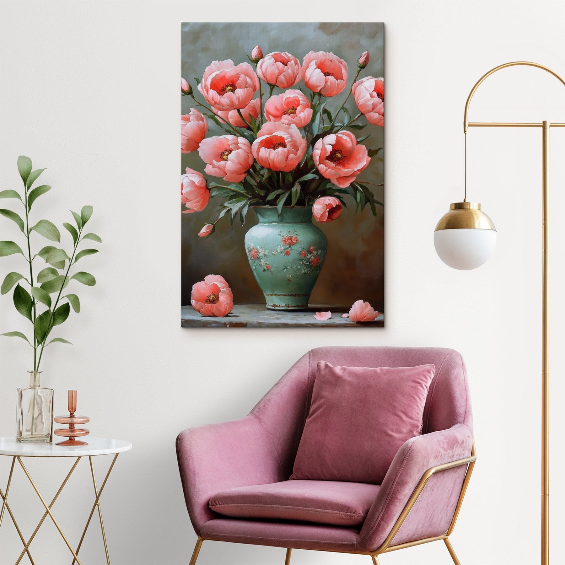 Painting of pink flowers in a vase