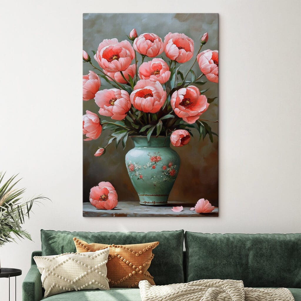 Painting of pink flowers in a vase