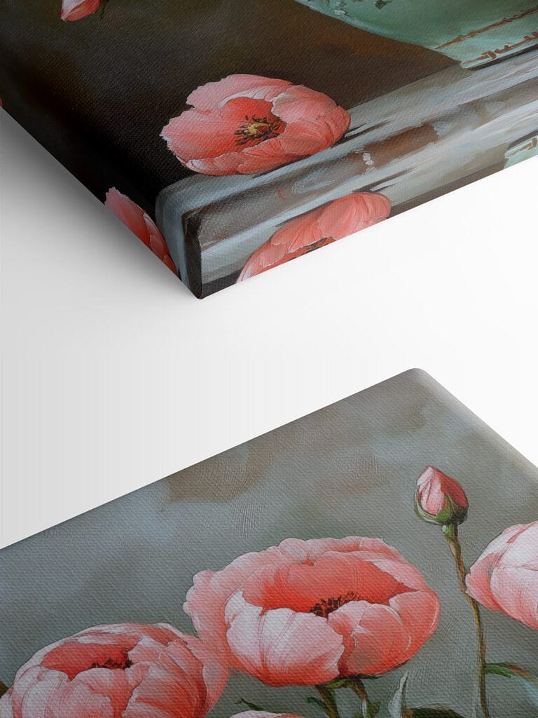 Painting of pink flowers in a vase