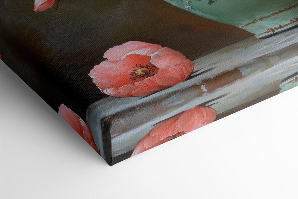 Painting of pink flowers in a vase