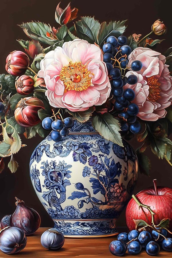 Painting of flowers in a vase Painting of flowers in a vase