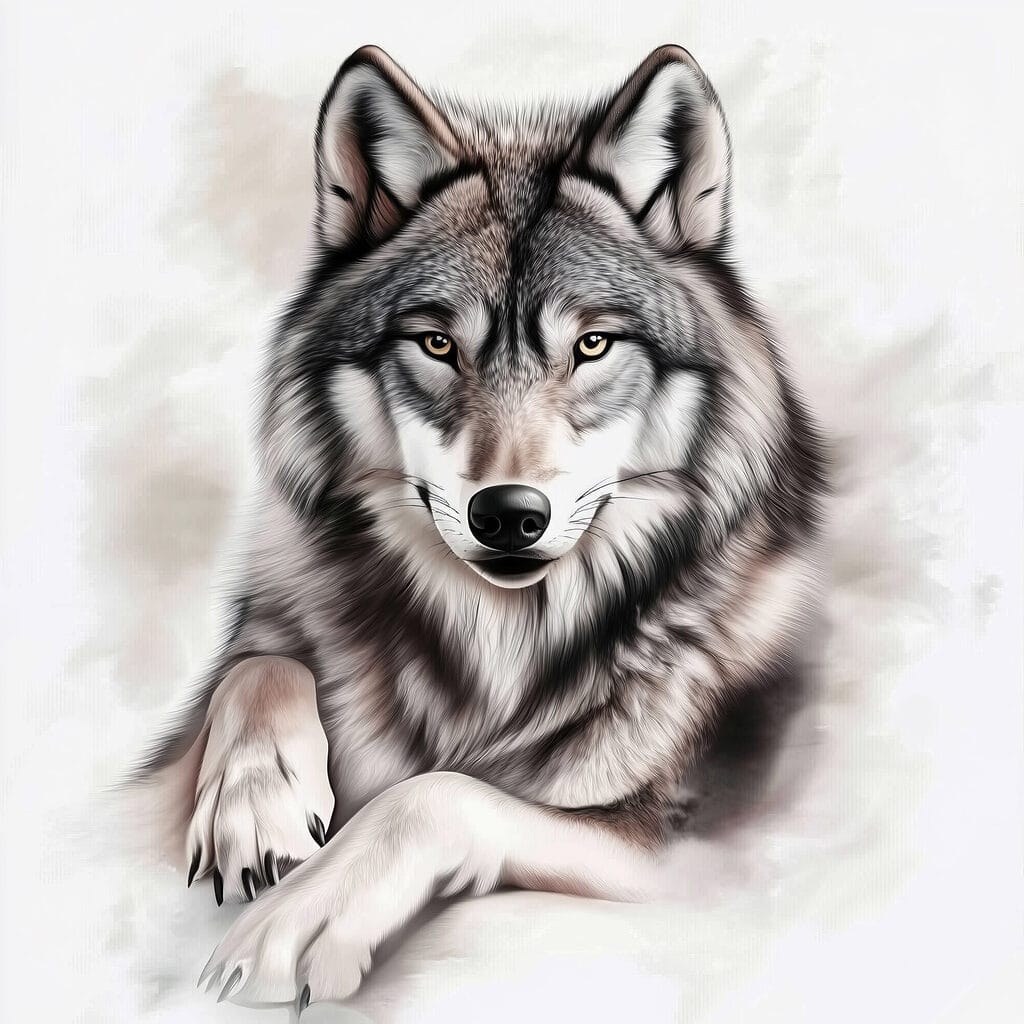 Wolf lying down looking at the camera Wolf lying down looking at the camera
