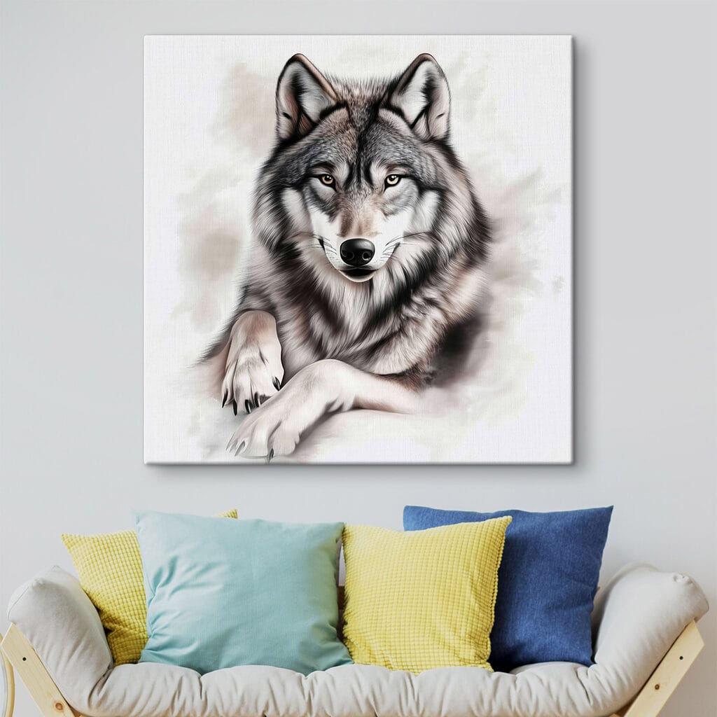 Wolf lying down looking at the camera Wolf lying down looking at the camera