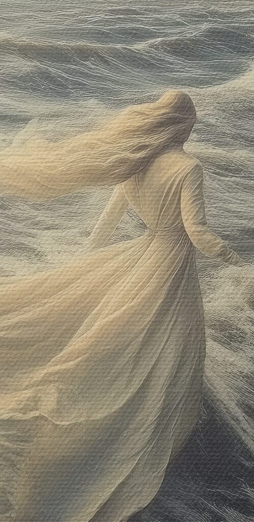 Woman in a white dress running through the waves Woman in a white dress running through the waves