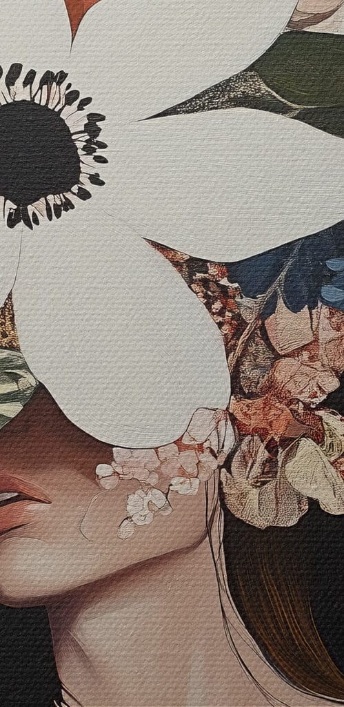 Painting of a woman with flowers on her face Painting of a woman with flowers on her face