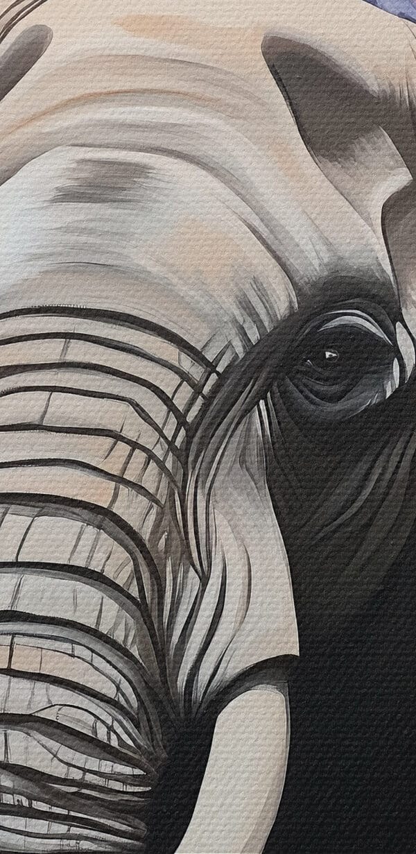An elephant with tusks in a flower garden An elephant with tusks in a flower garden