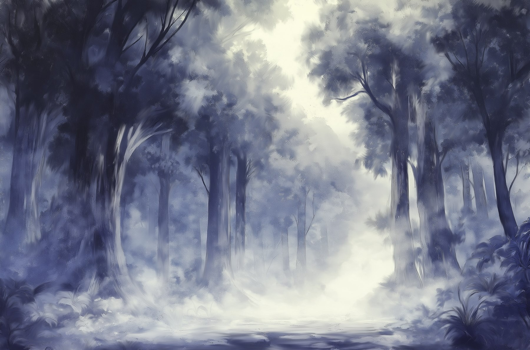 Foggy forest with trees