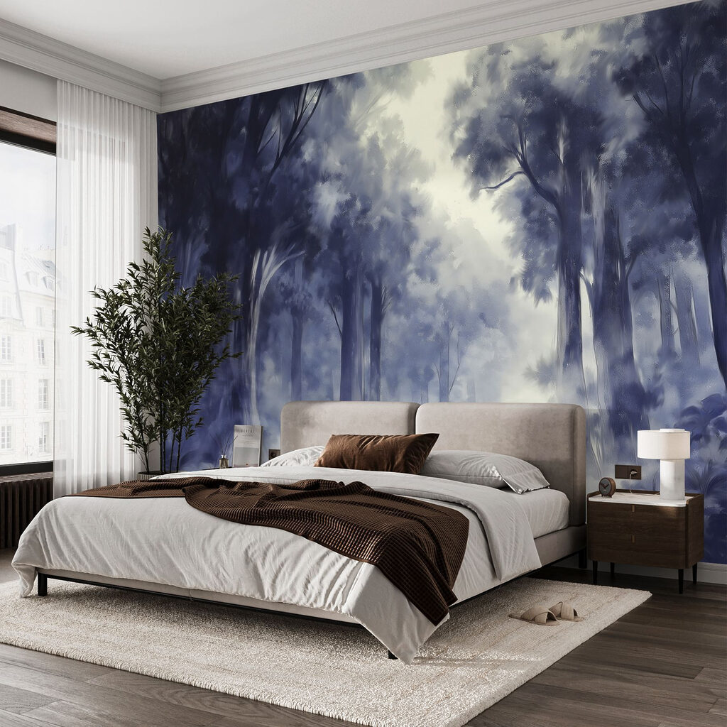 Foggy forest with trees