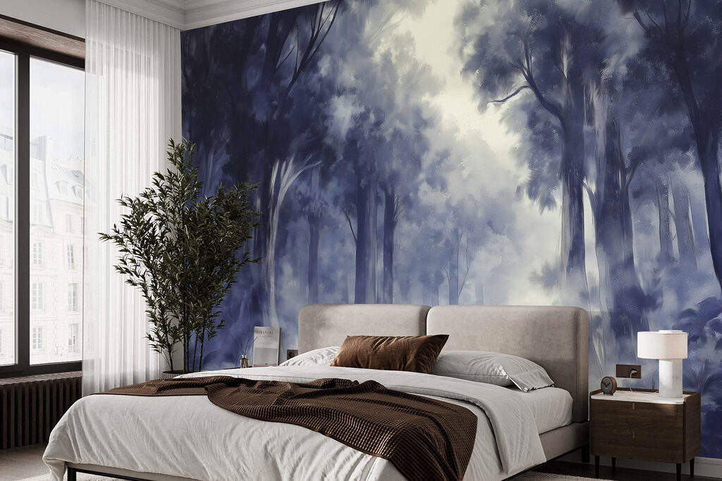 Foggy forest with trees