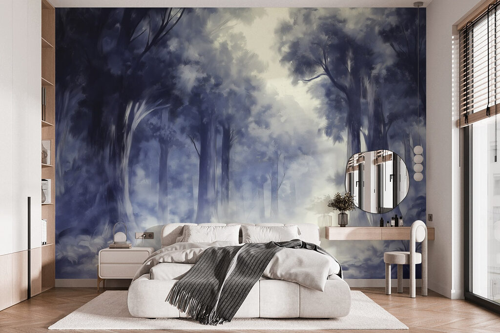 Foggy forest with trees