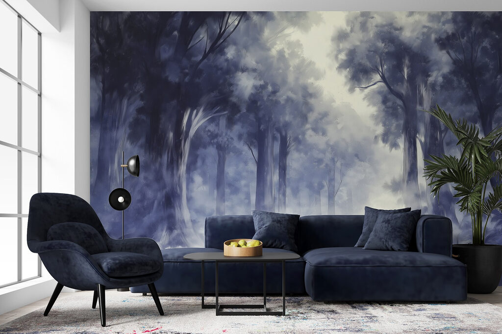 Foggy forest with trees