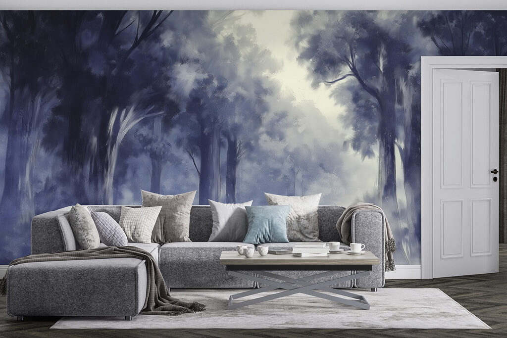 Foggy forest with trees