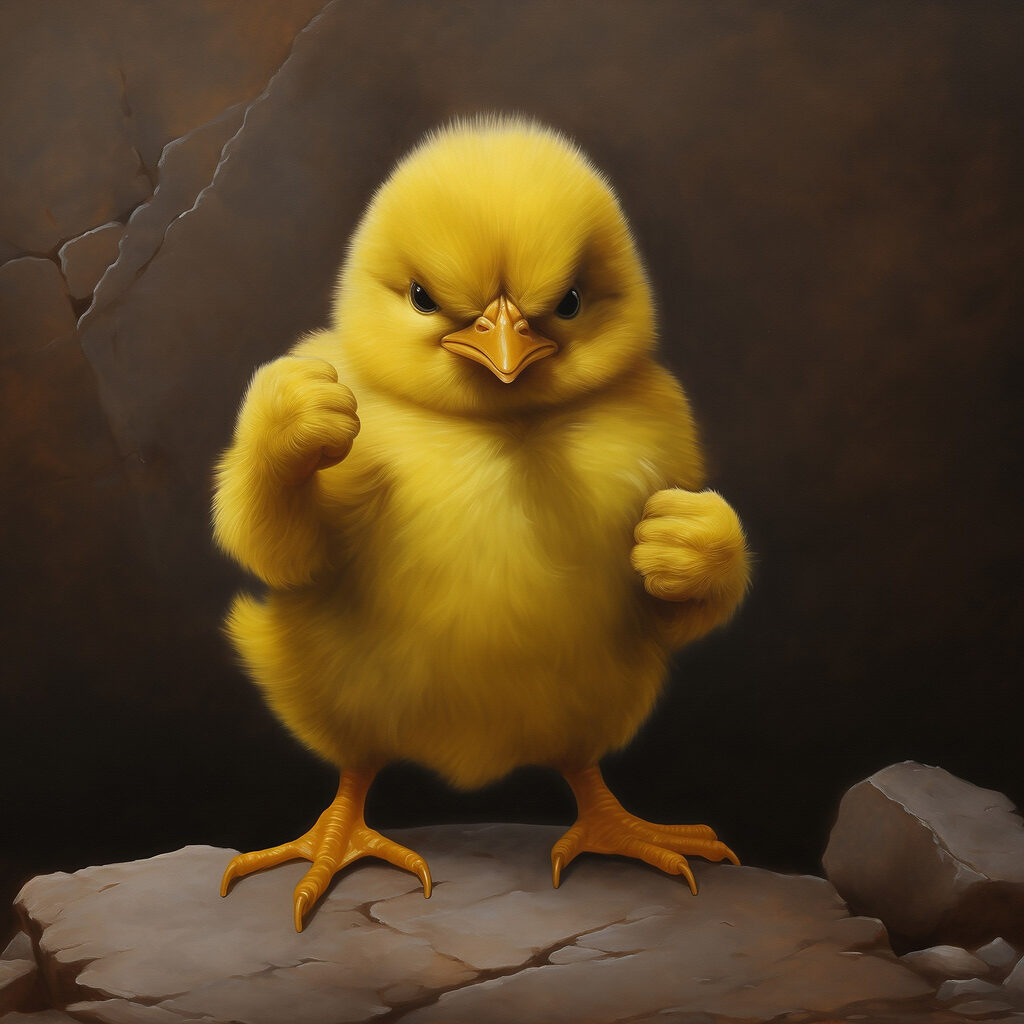 Yellow chick standing on a rock