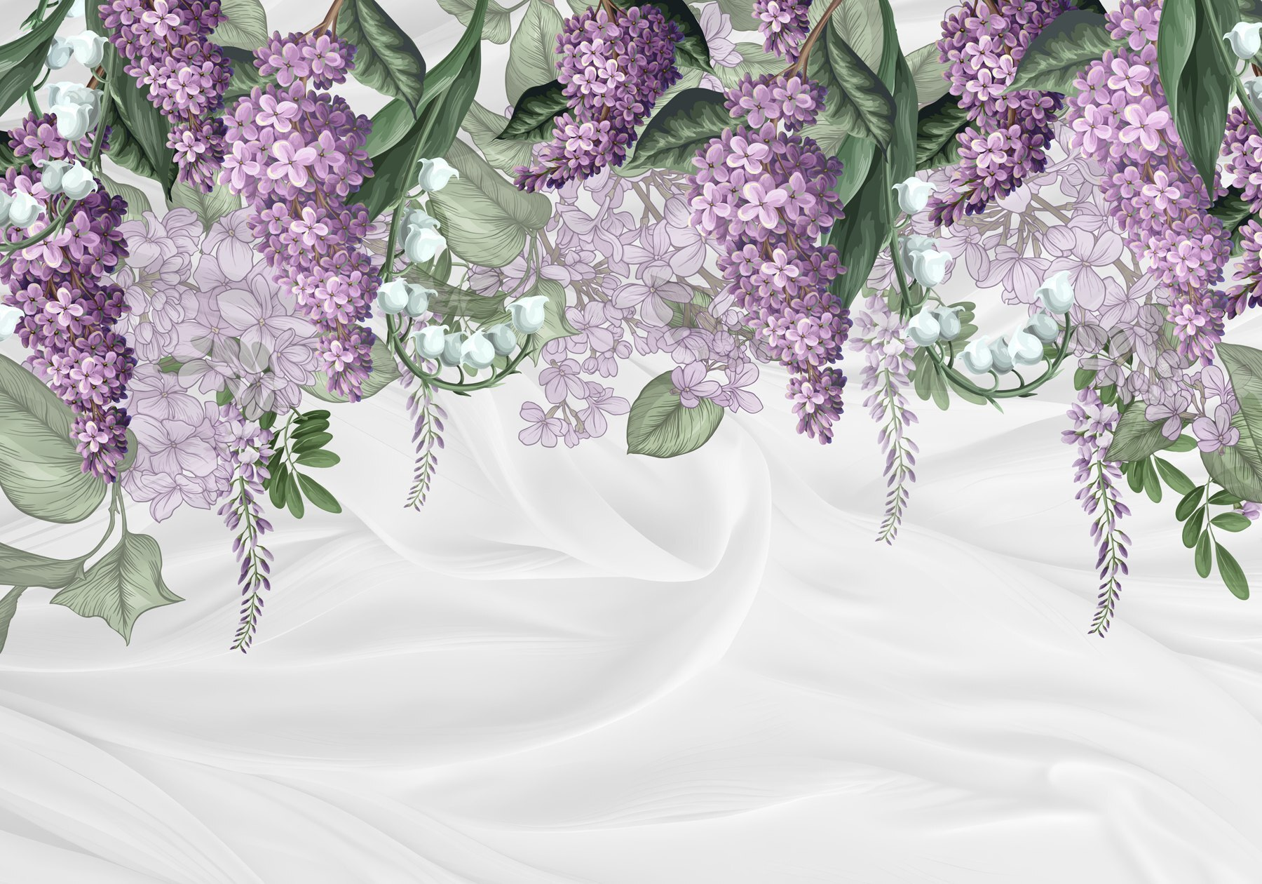 Lavender blooms on soft fabric background