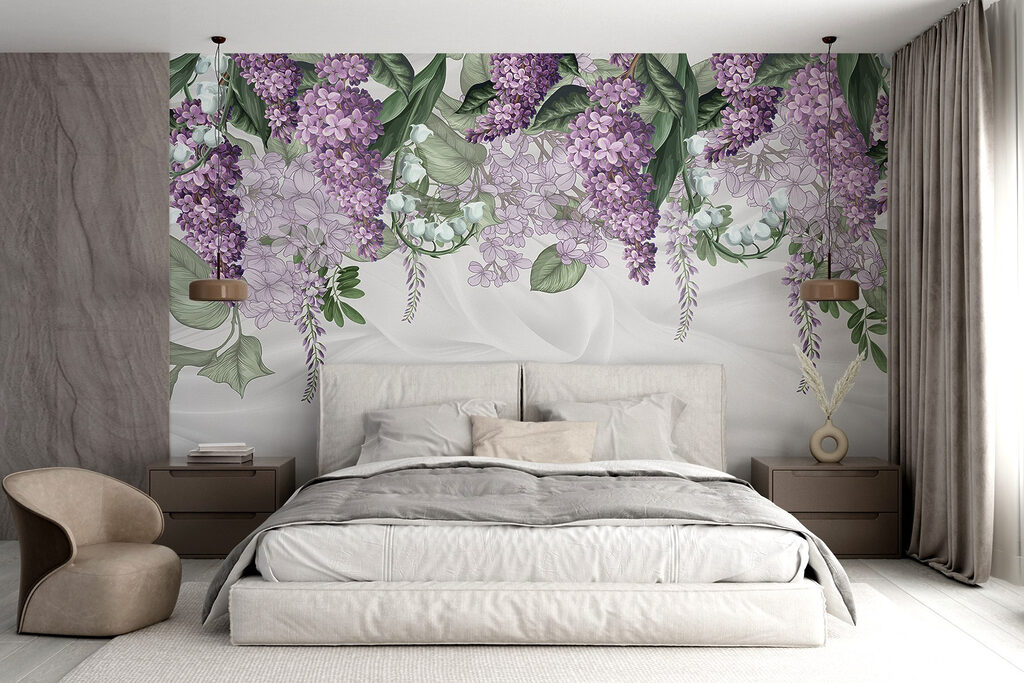 Lavender blooms on soft fabric background