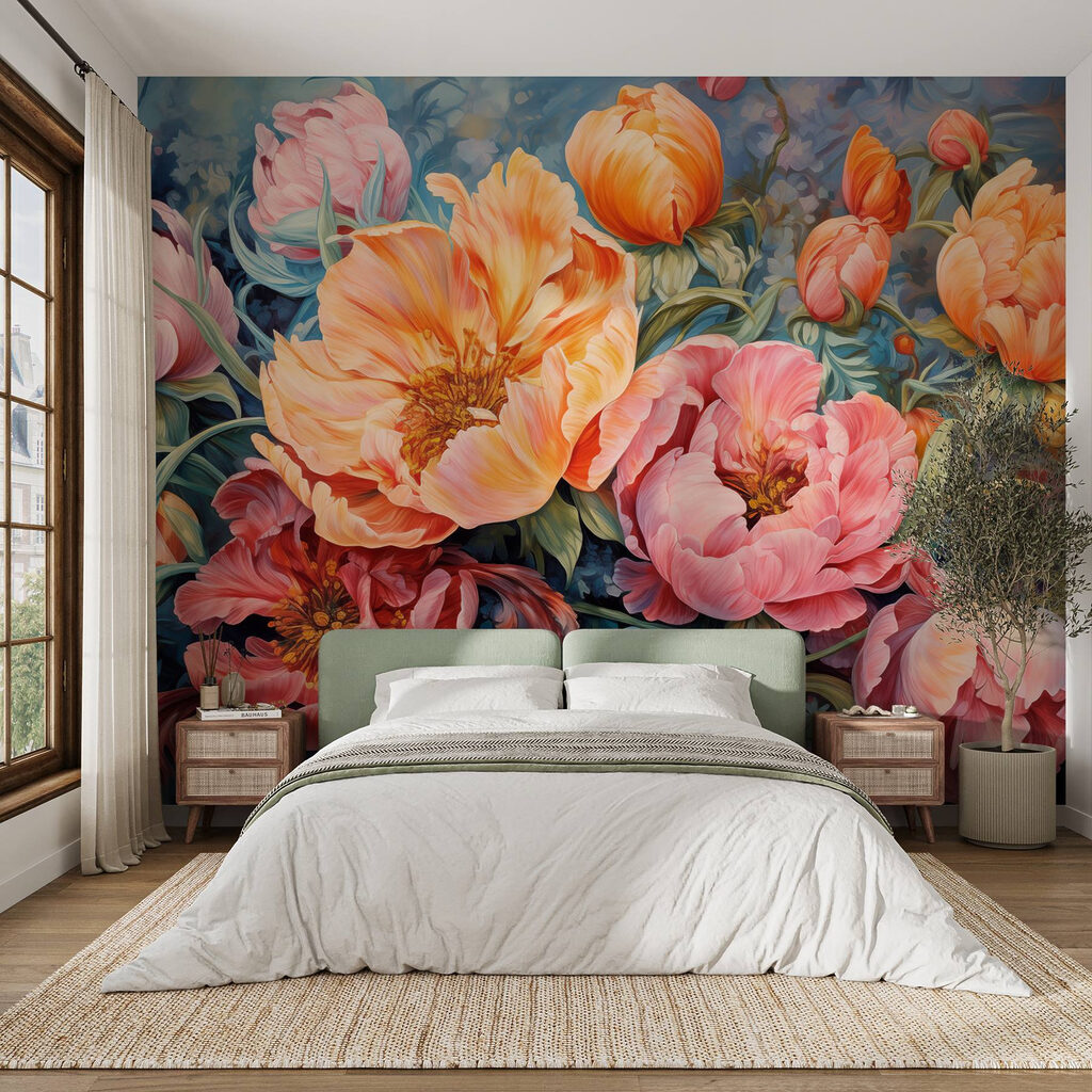 Painting of flowers on a blue background