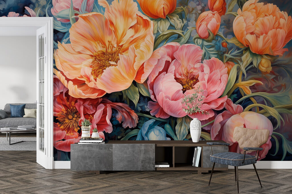 Painting of flowers on a blue background