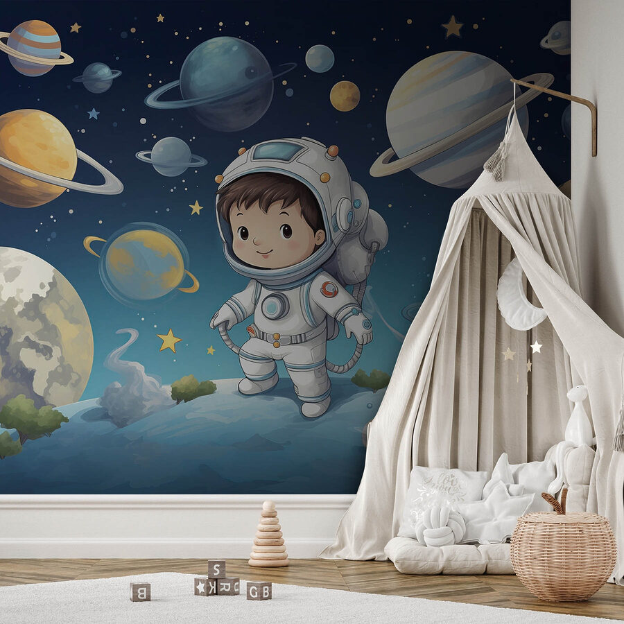 Фотошпалери Карикатура на хлопчика в космічному скафандрі - Зображення 3