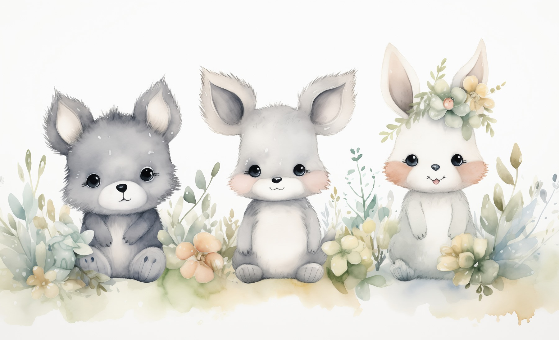 Group of animals with flowers