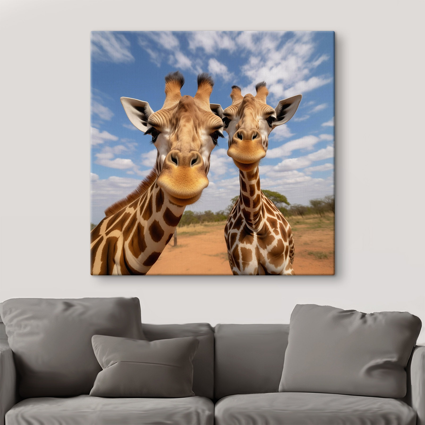 Two giraffes standing in a field