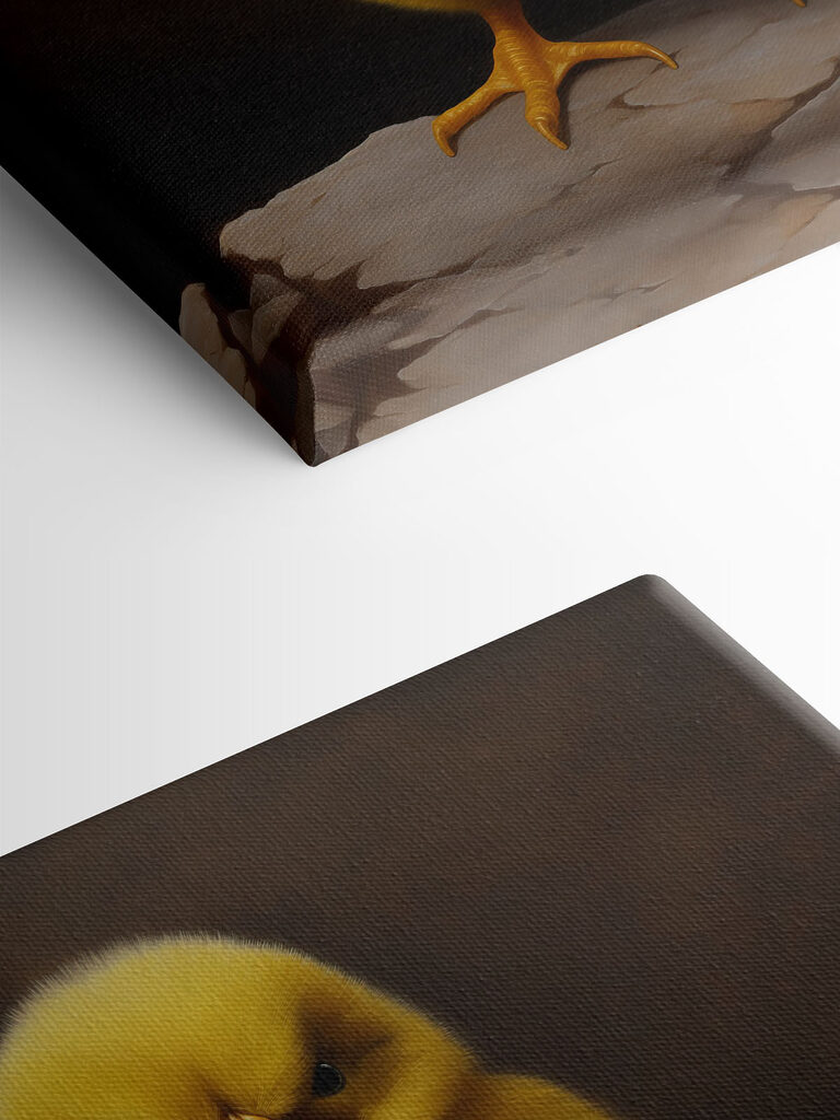 Yellow chick standing on a rock