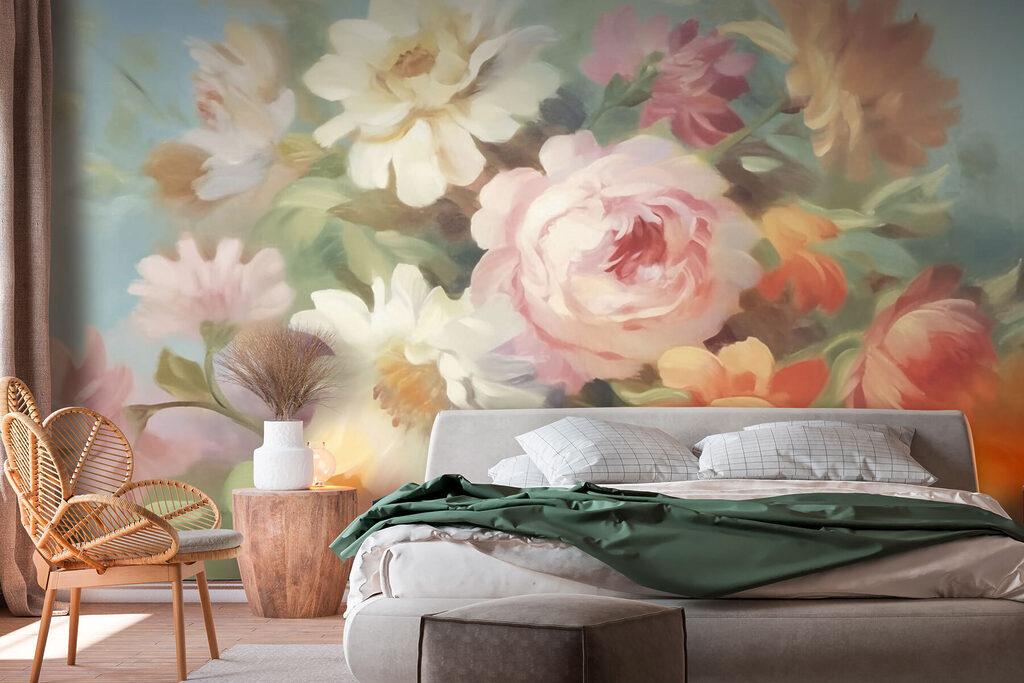 Painting of flowers on a blue background