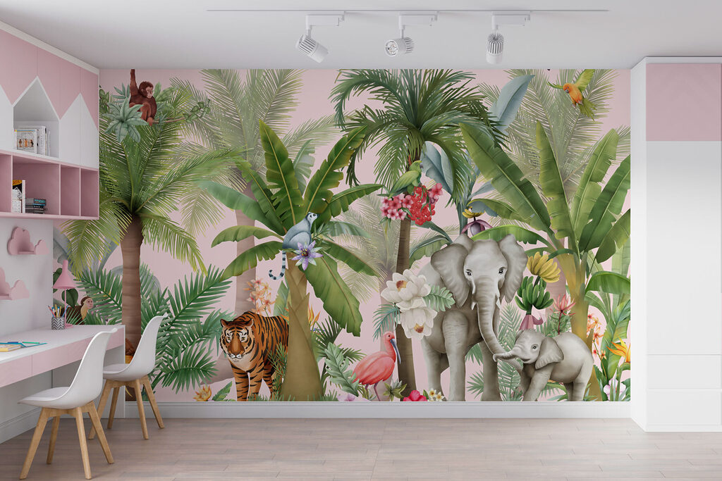 Wallpaper with animals and trees