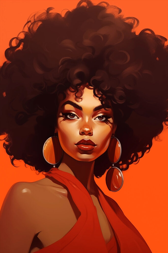 Woman with big afro hair and earrings